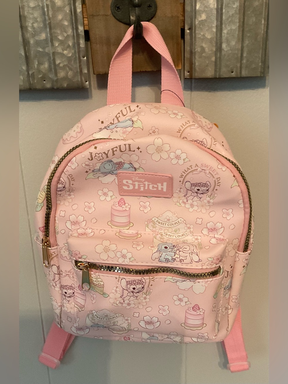 Disney Stitch & Angel Joyful Pink Floral Mini Backpack Bioworld NWT